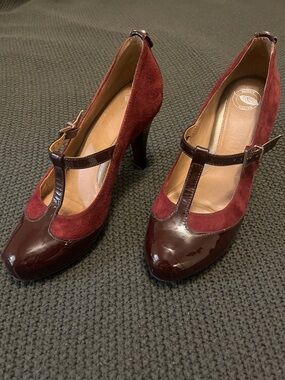 Nurture by Lamaze Burgundy Suede T-Strap Heels